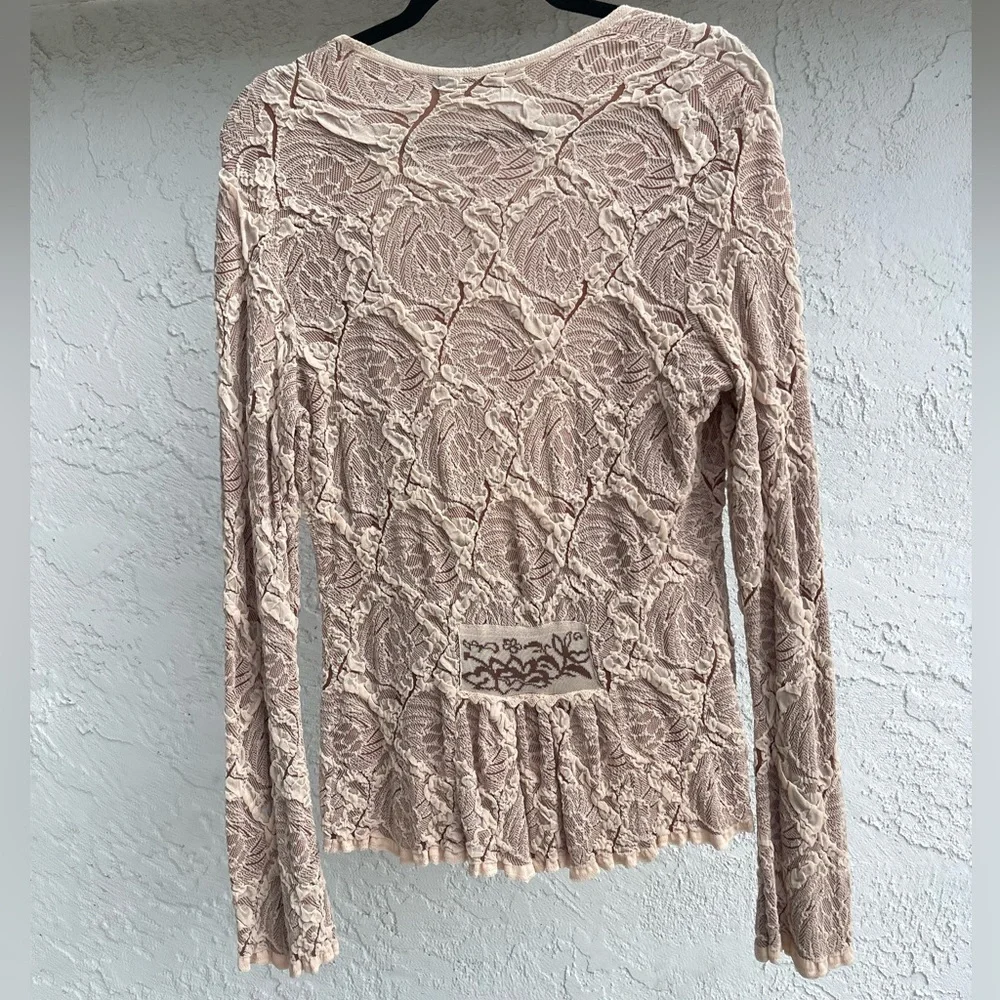 Nic + Zoe Vintage Cardigan Tie Front Small Brown Cream Bow Tie - Picture 2 of 5